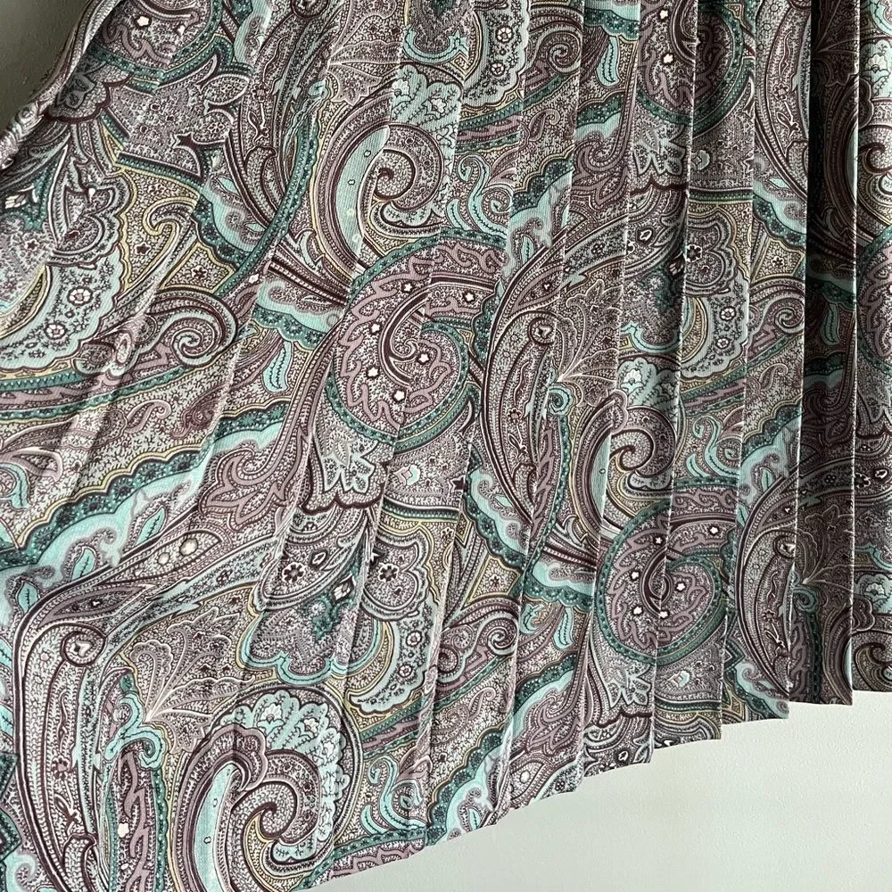 Vintage Koret Petite Paisley Pleated Midi Skirt Boho Cottagecore Size 4